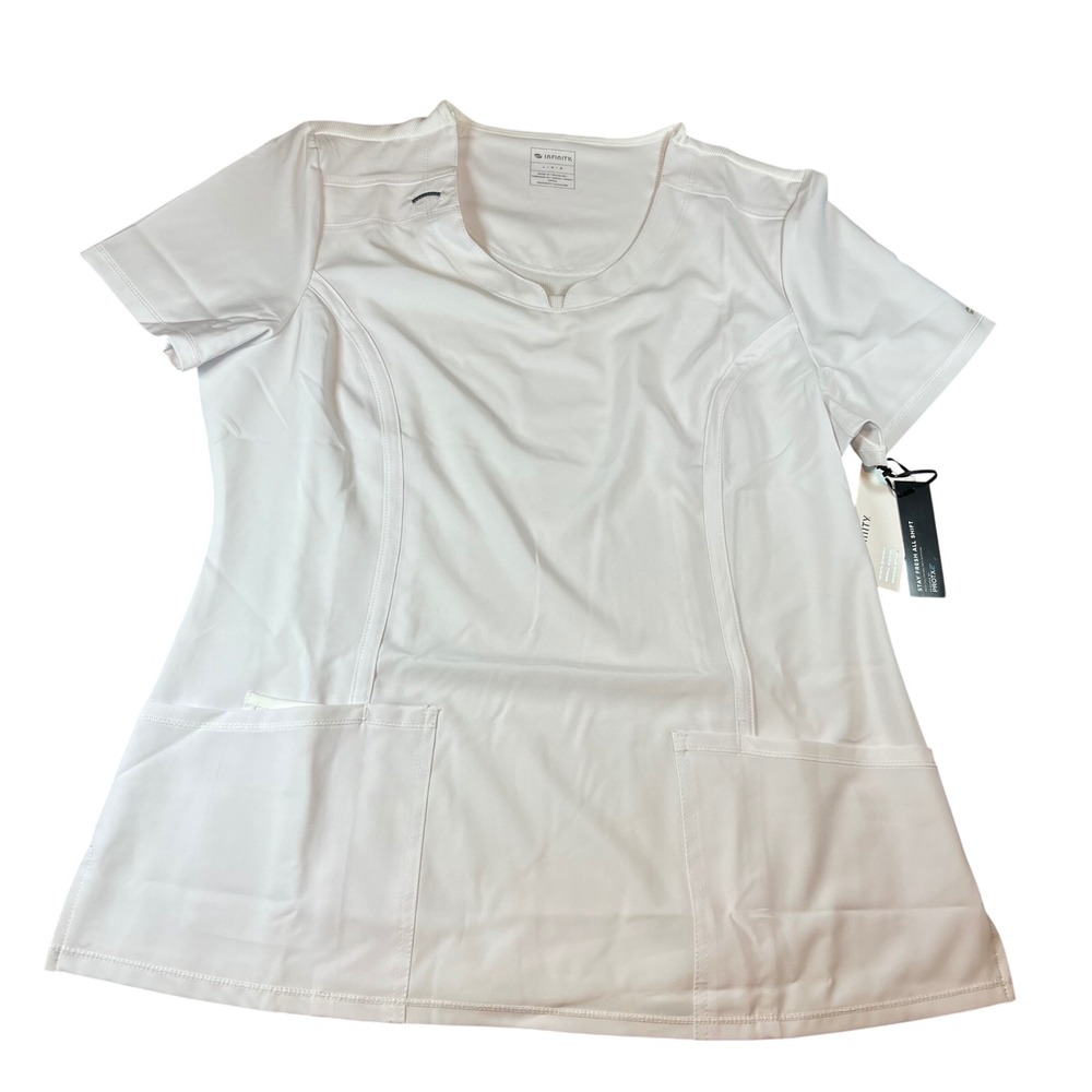 Infinity by Cherokee White Scrub Top Womens Large Contemporary 2624A NWT